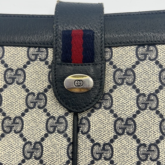 GUCCI GG Sherry Line Canvas Shoulder Bag Navy Blue vintage - Picture 2 of 11